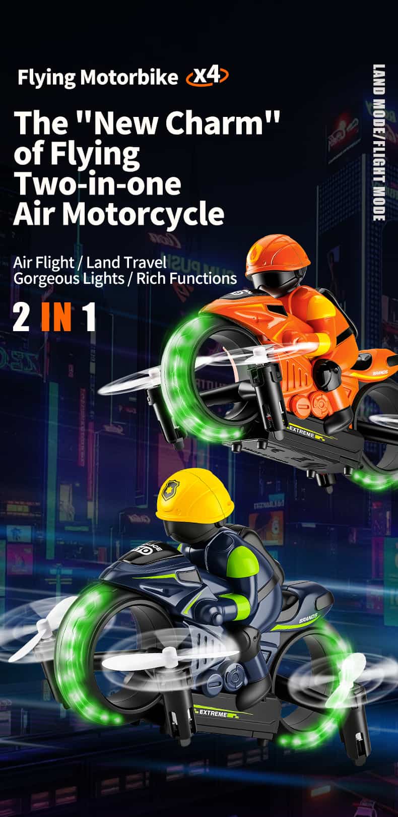 JJRC/H141 / 2-in-1 Land Air RC Flying Motorcycle