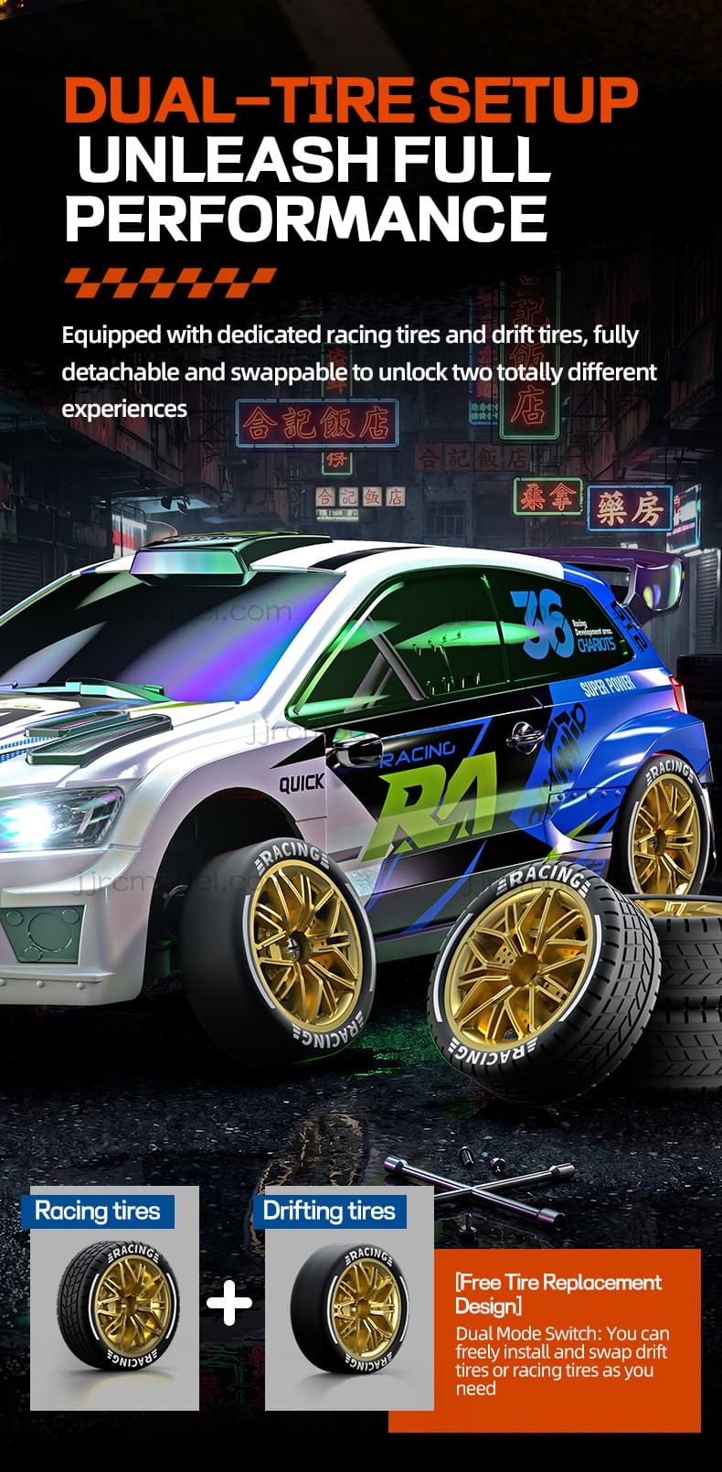 JJRC /C8845 1/24 Scale 4WD RC Drift Car / Full Proportional with Gyro/LED Lights/ Sound & Exhaust Spray