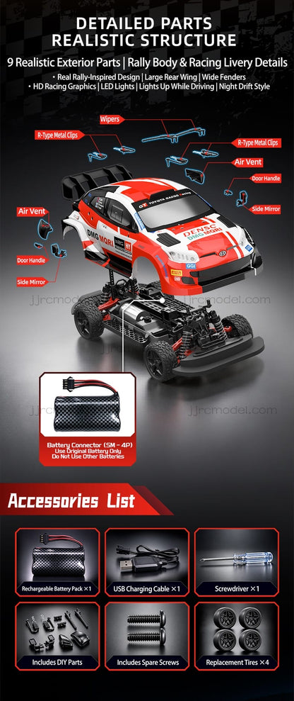 JJRC C8846 1/14 Scale 4WD RC Rally Car / Full Proportional with Gyro/LED Lights/ 3 Speed Modes