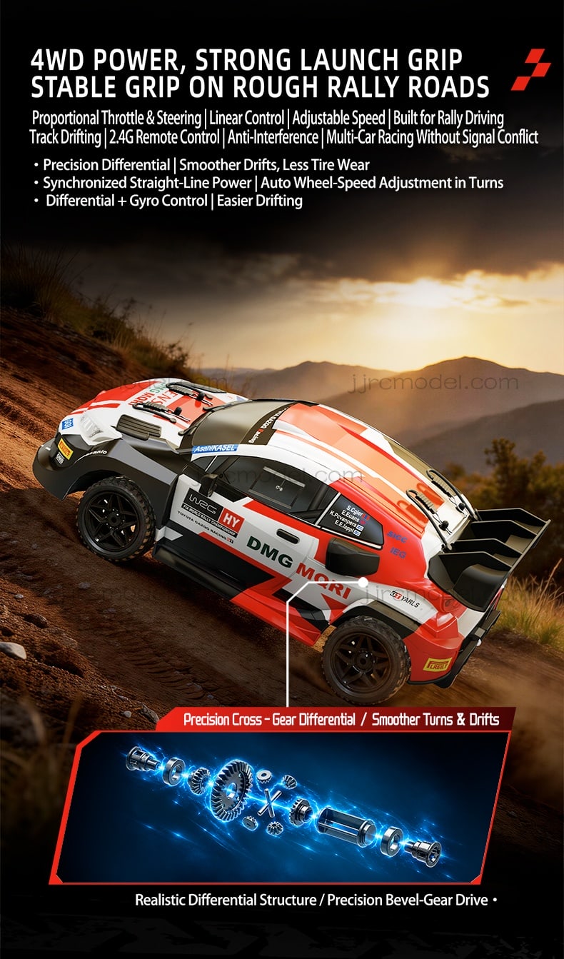 JJRC C8846 1/14 Scale 4WD RC Rally Car / Full Proportional with Gyro/LED Lights/ 3 Speed Modes